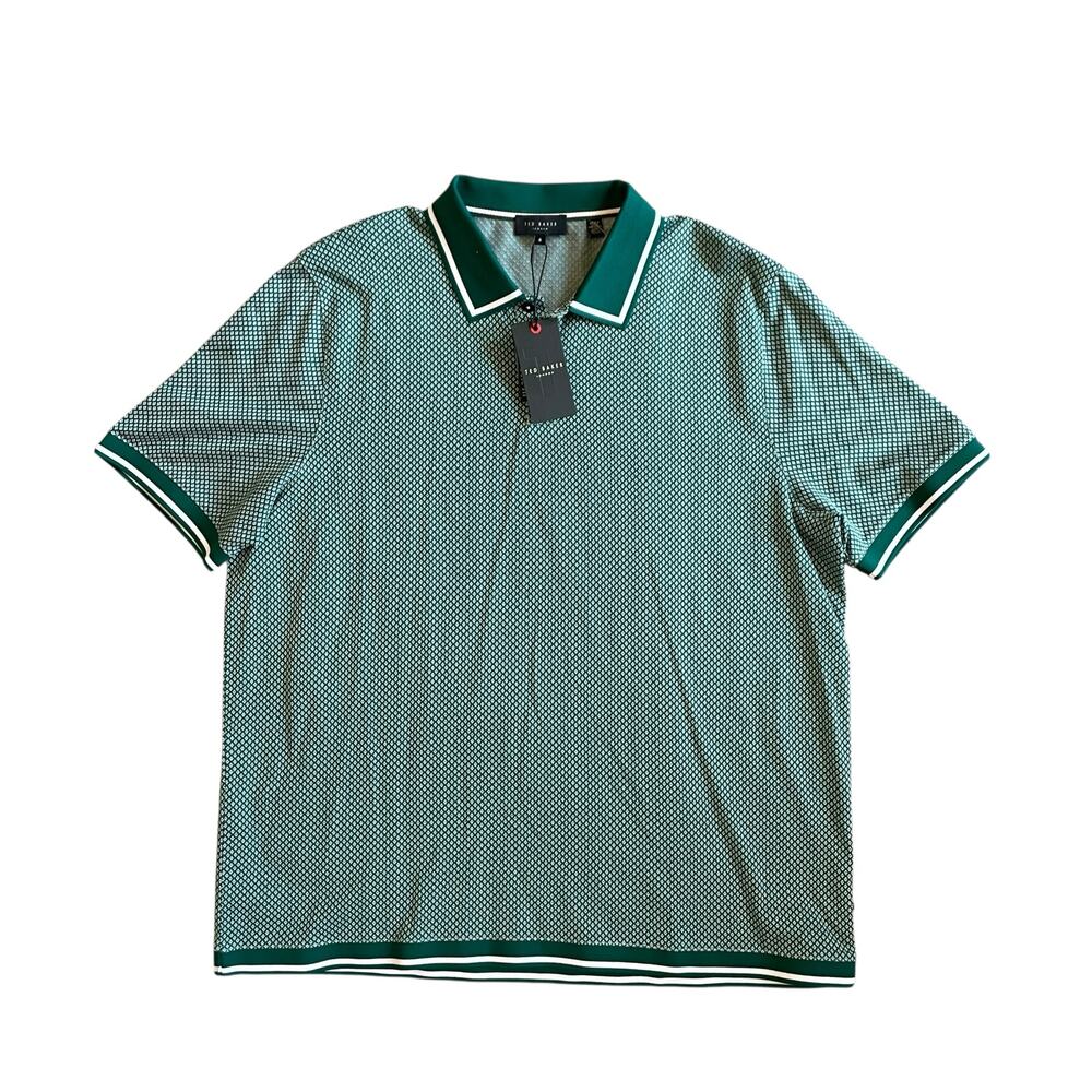 Ted Baker Geo Textured Short Sleeve Polo Shirt Regular Dark Green Sz7 US 3XL NEW - Picture 14 of 15